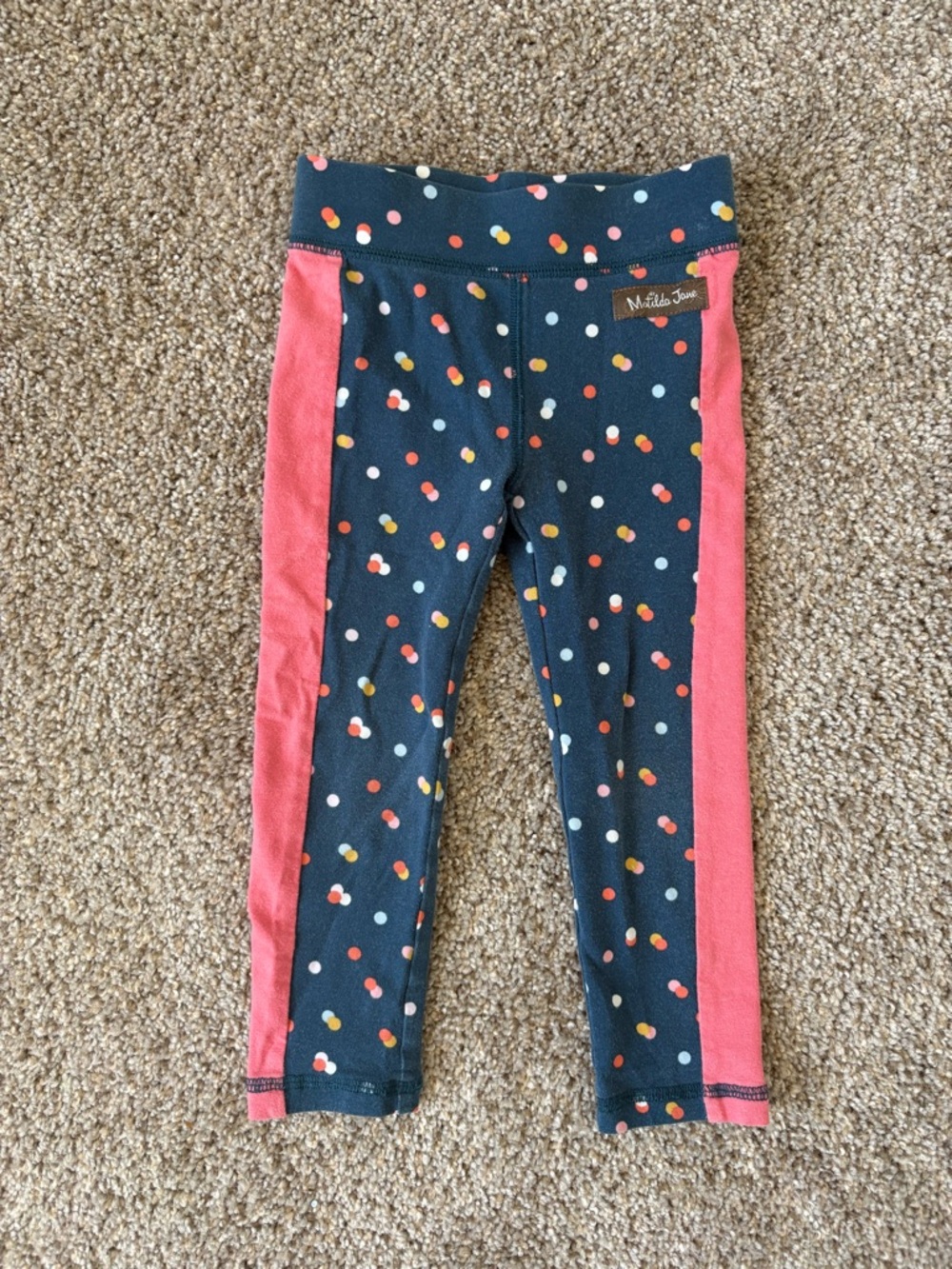 Matilda Jane Navy Leggings with Pink Side Panels and Multicolor Dots